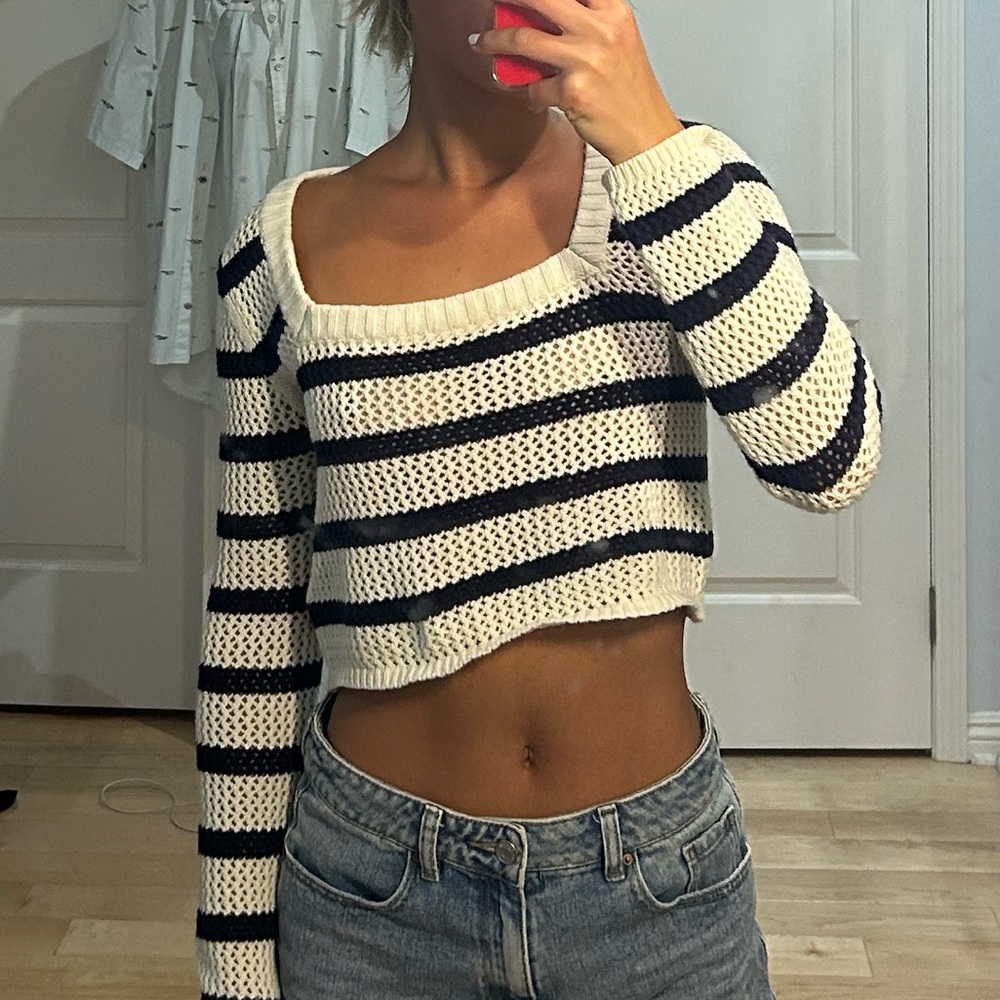 Crochet Square Neck Cropped Sweater